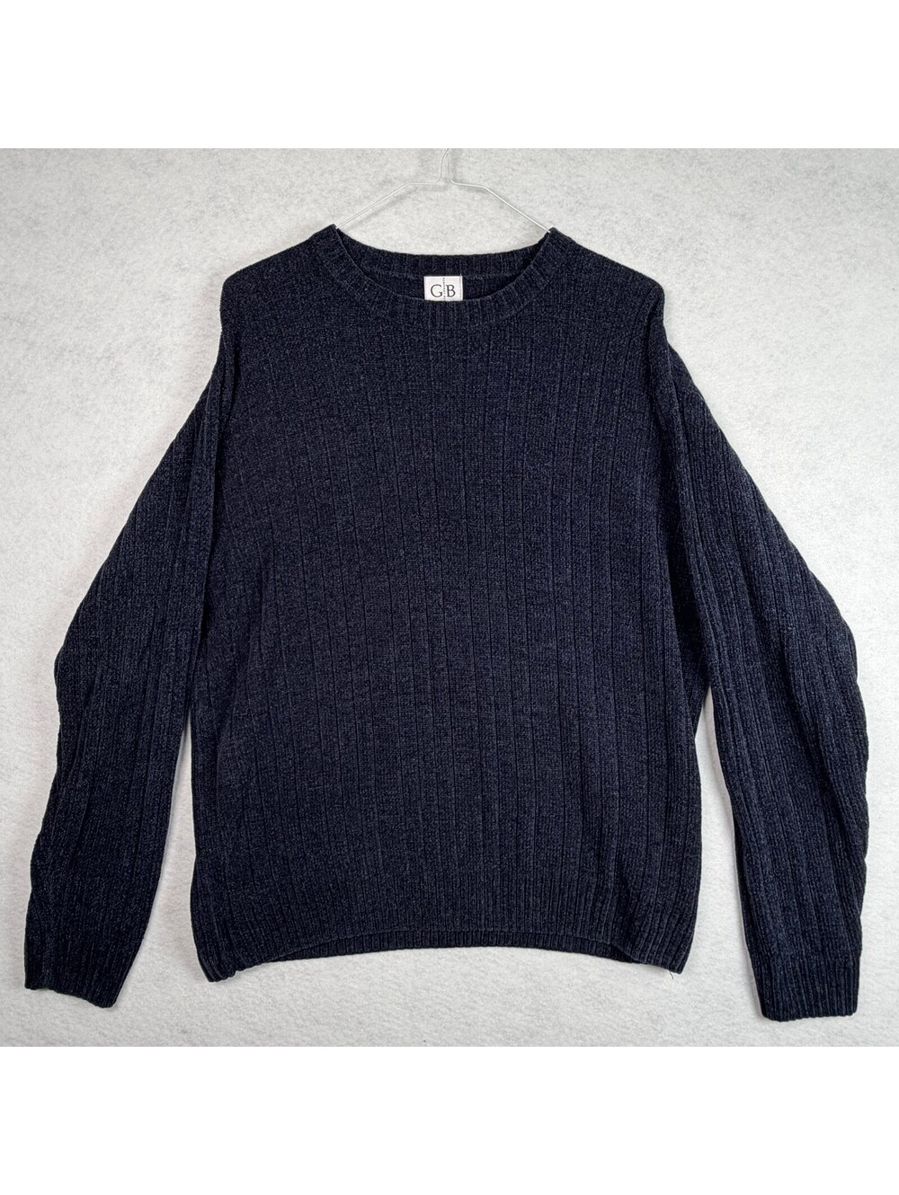 Geoffrey Beene Navy Blue Ribbed Knit Crewneck Sweater XL